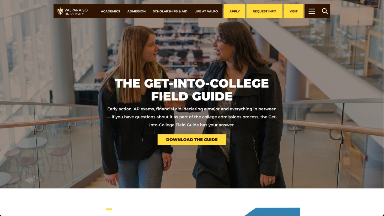 Valpo landing page hero