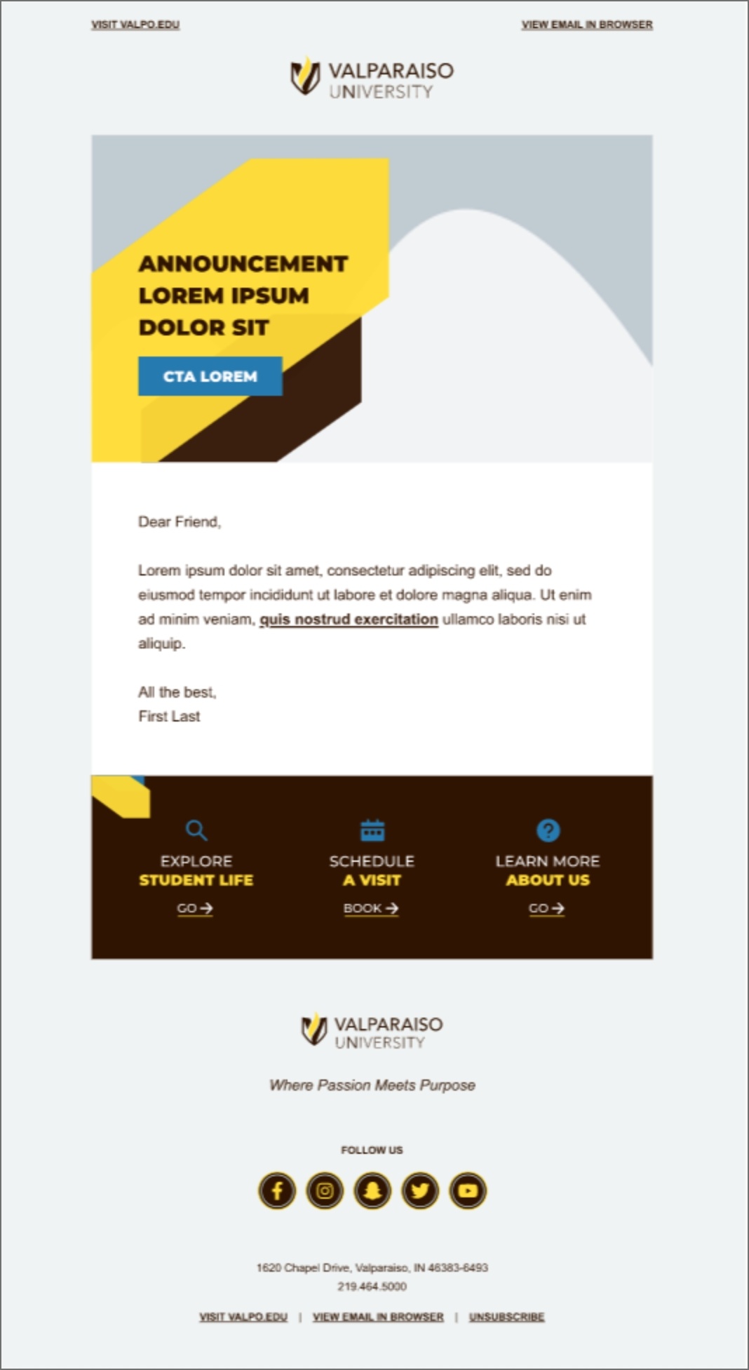 Valpo email template redesign